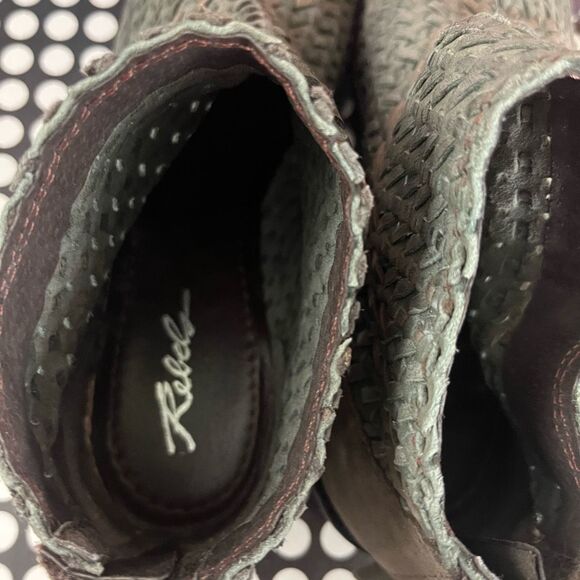 Rebels Vico Woven Leather Ankle Booties Boots Zips in Back Size 7.5 Gray/Tan - Picture 5 of 7